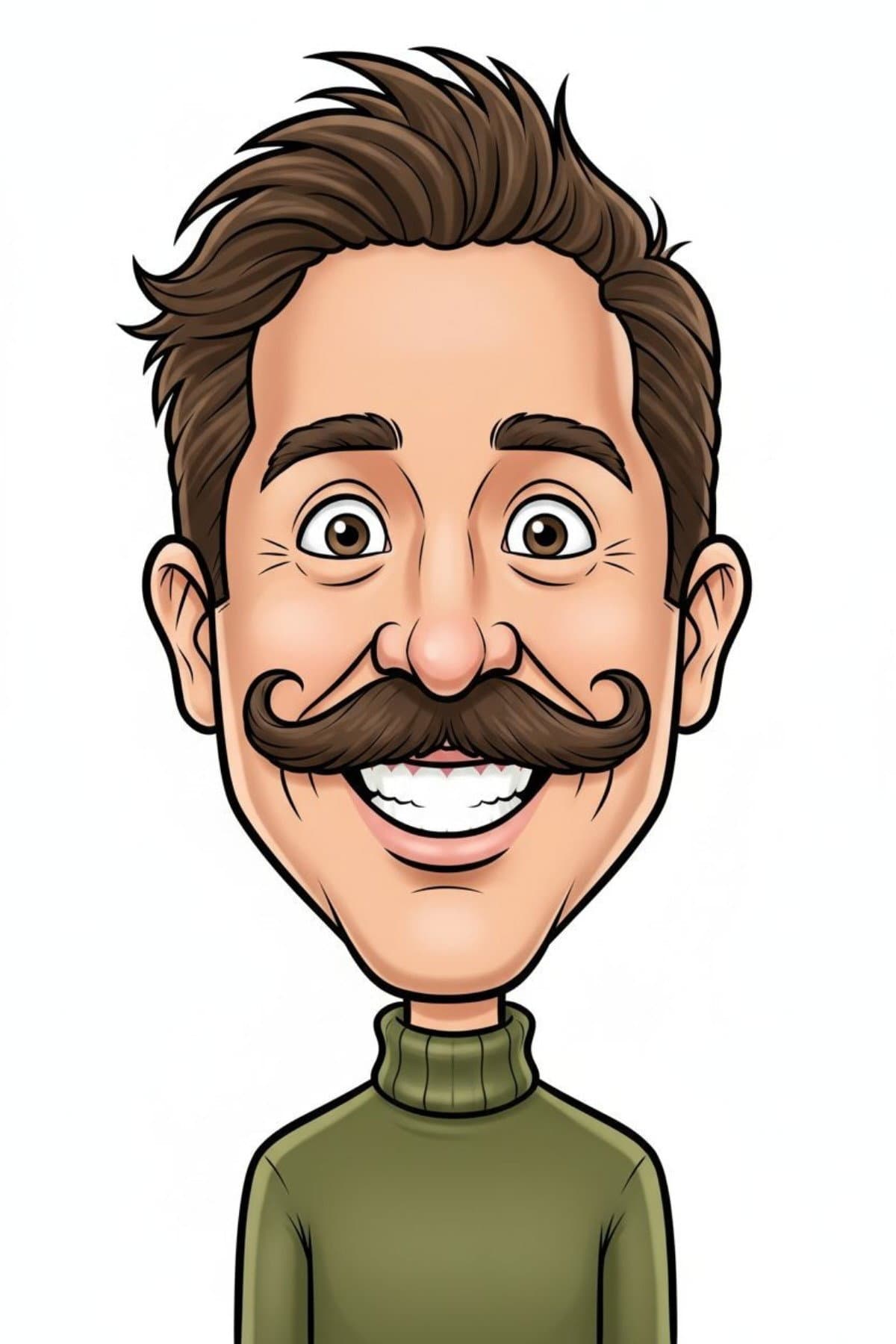 Karikatur-Stil Motiv der KI-Fotobox mit lustigem Schnurrbart-Portrait