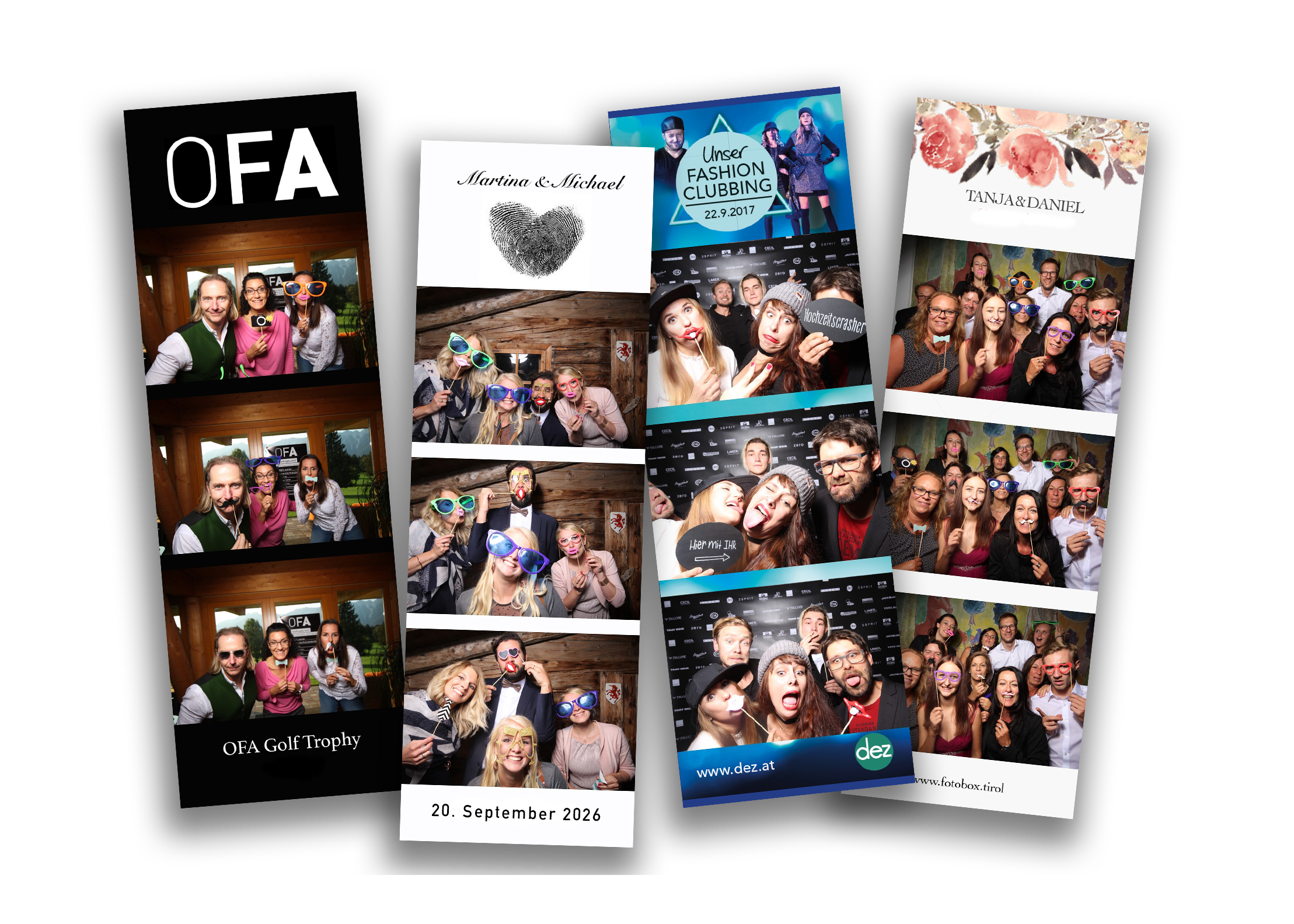 Fotobox Eventfoto im klassischen 5x15 Format mit personalisiertem Design für Hochzeit oder Firmenfeier